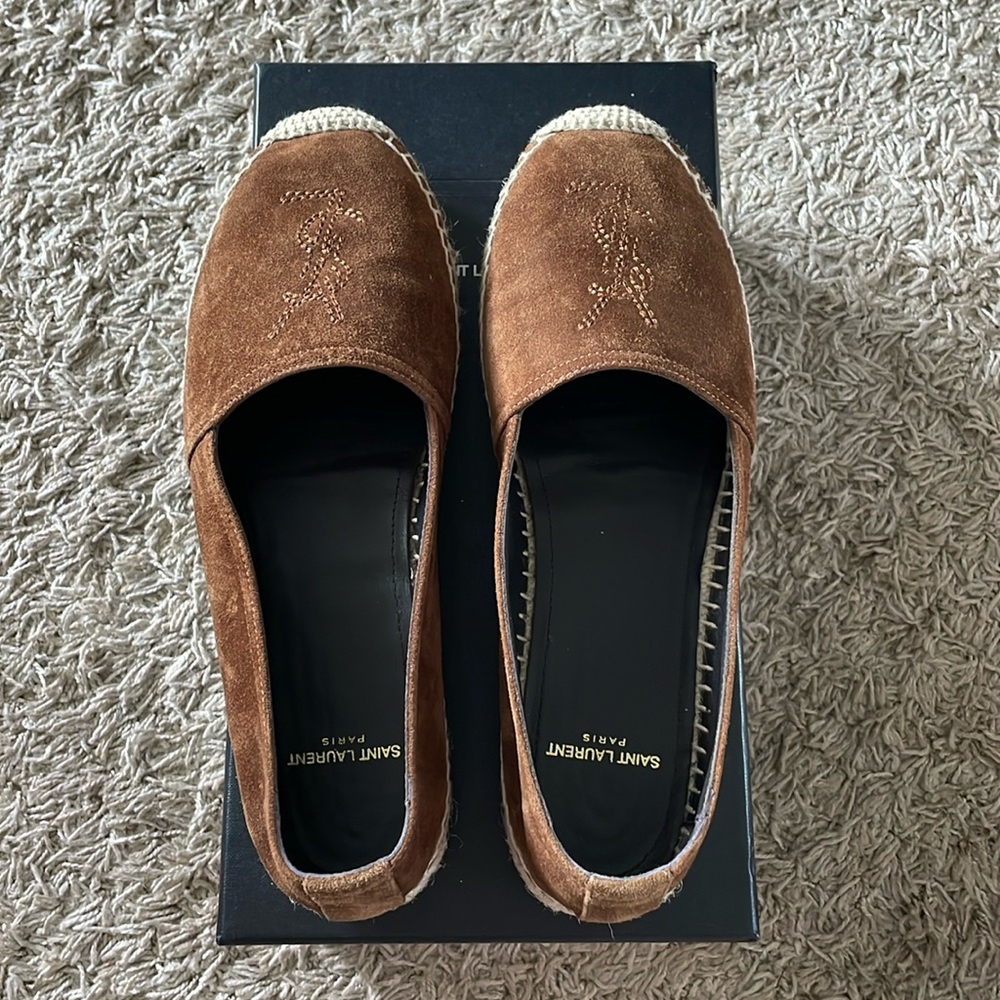 Saint Laurent YSL Brown Suede Espadrilles, size 38.5